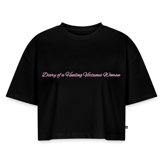 “Virtuous Women Support Women” Oversized Organic Cropped T-Shirt - black