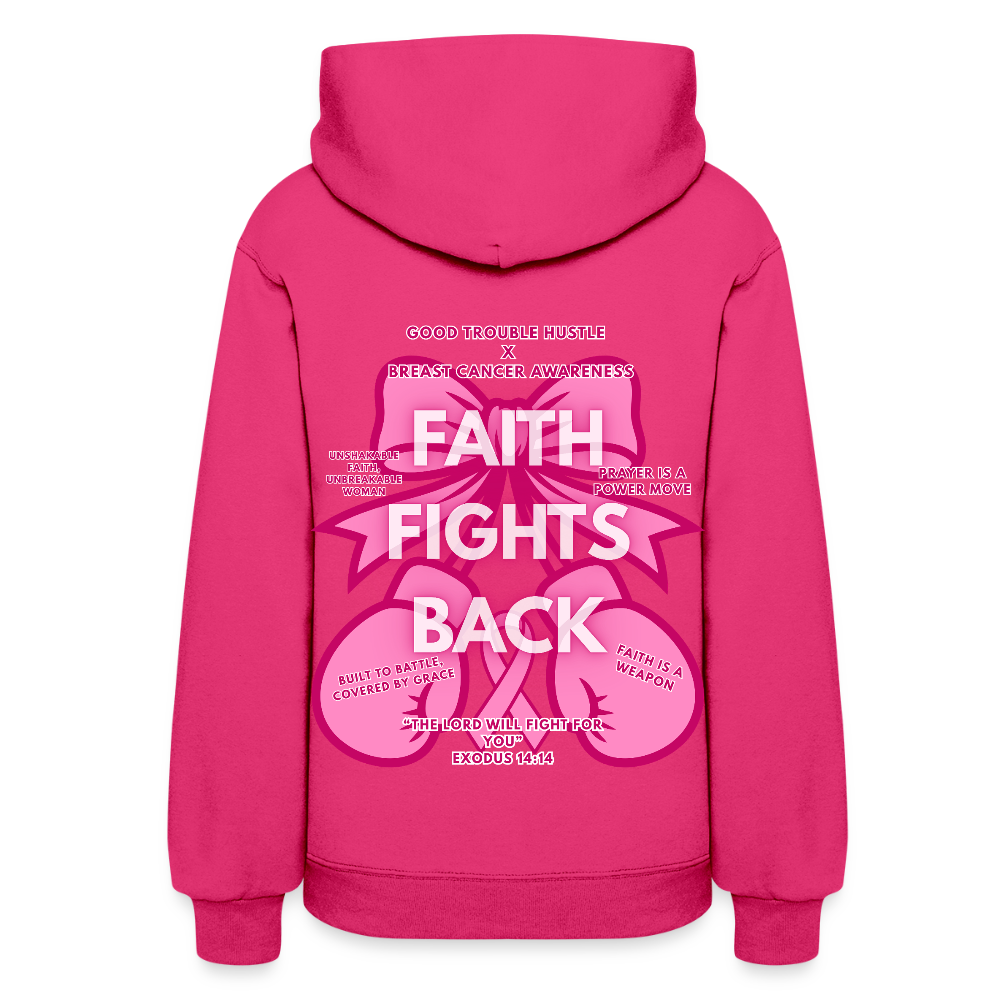 “Faith Fights Back” Breast Cancer Awareness Women's Hoodie - fuchsia