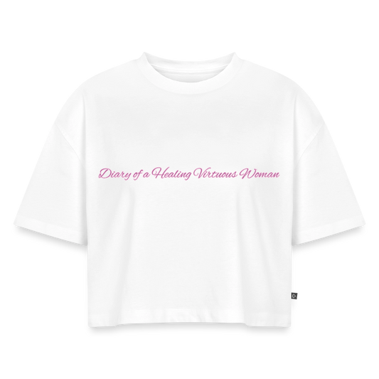 “Grow. Heal. Become.” Oversized Organic Cropped T-Shirt - white