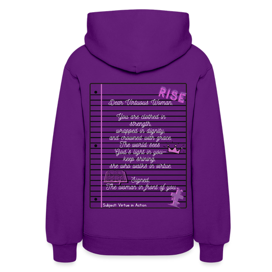 “Virtuous Woman— Virtue in Action“ Composition Hoodie - purple
