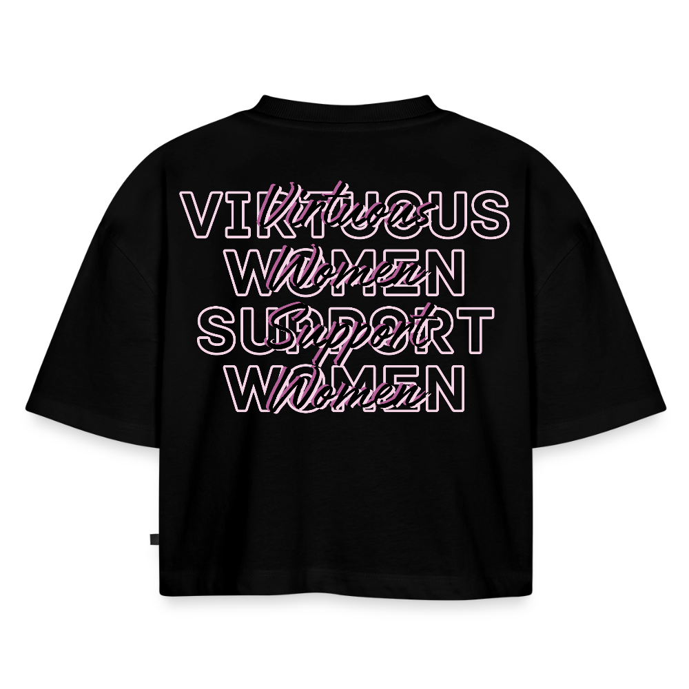 “Virtuous Women Support Women” Oversized Organic Cropped T-Shirt - black