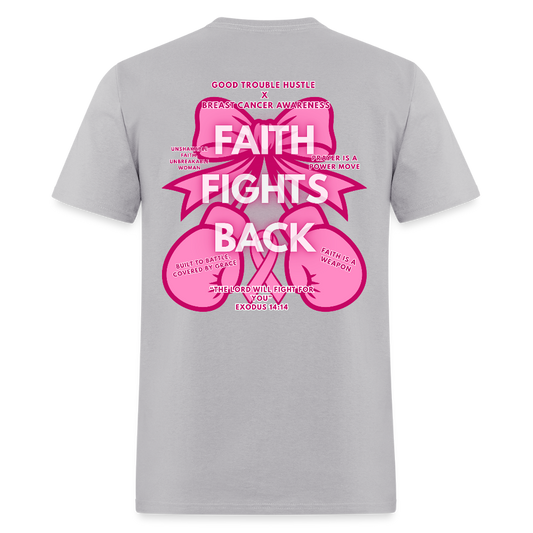 Faith Fights Back - Breast Cancer Awareness T- Shirt - gravel 