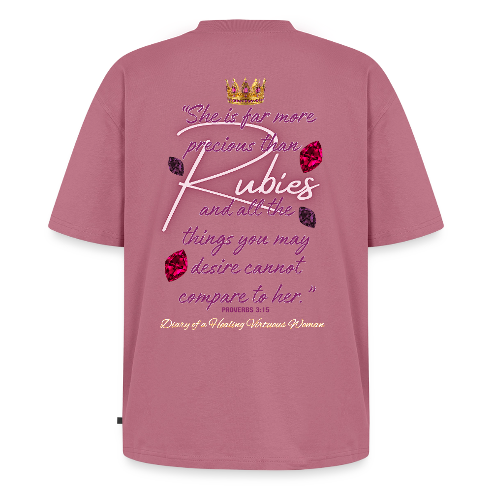 “More Precious Than Rubies” Oversized Organic T-Shirt - mauve