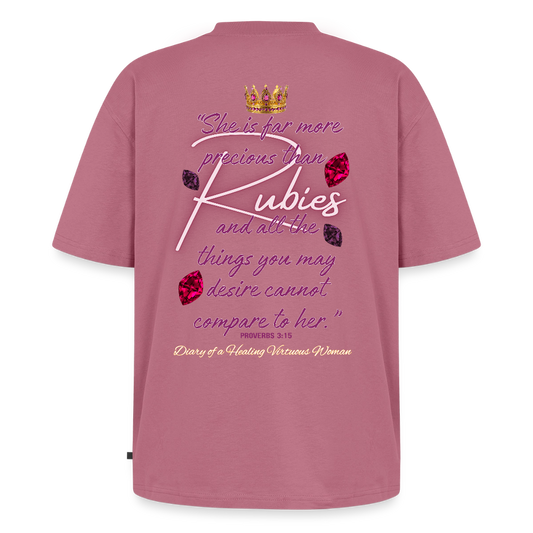 “More Precious Than Rubies” Oversized Organic T-Shirt - mauve