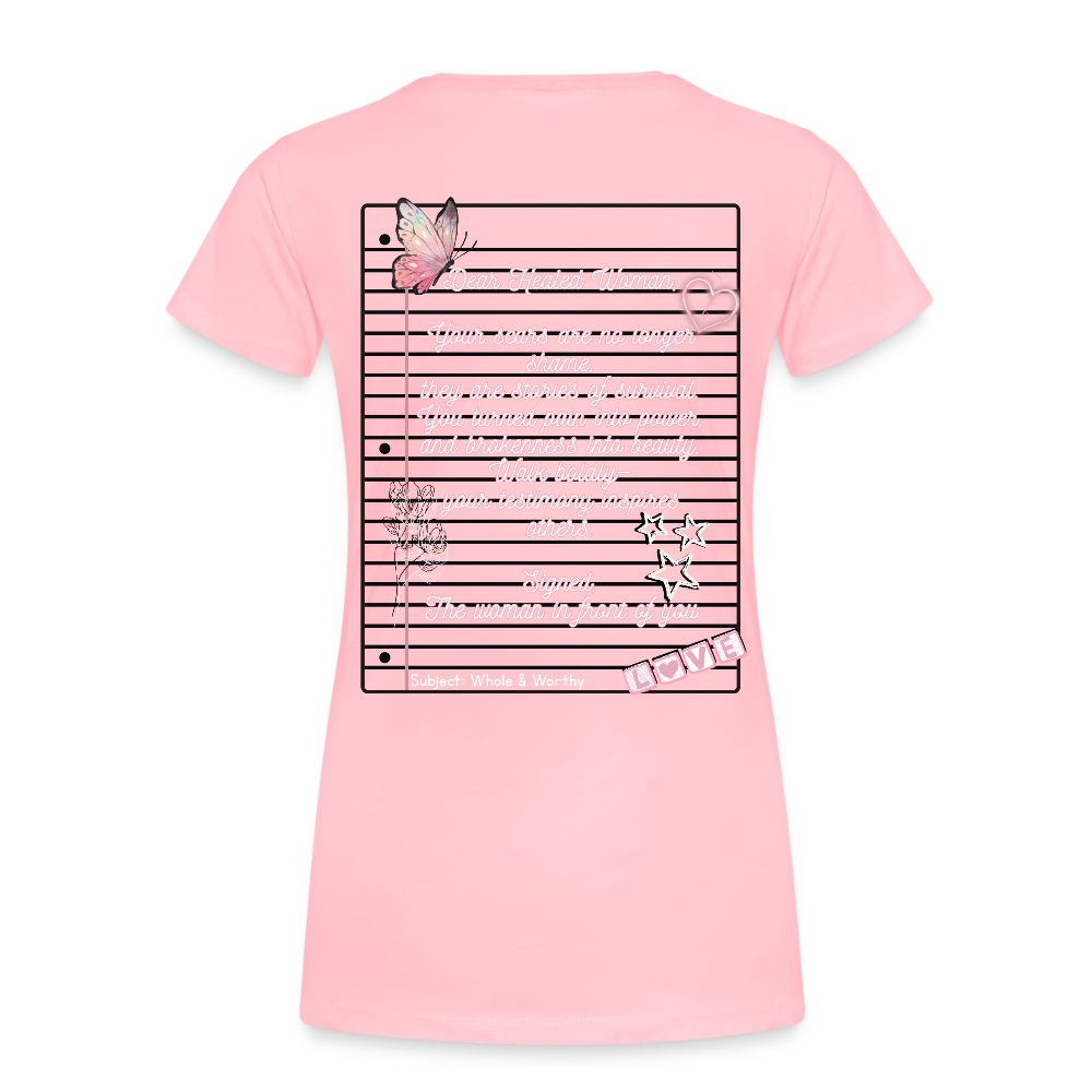 “Healed Woman- Whole & Worthy” Composition T-shirt - pink