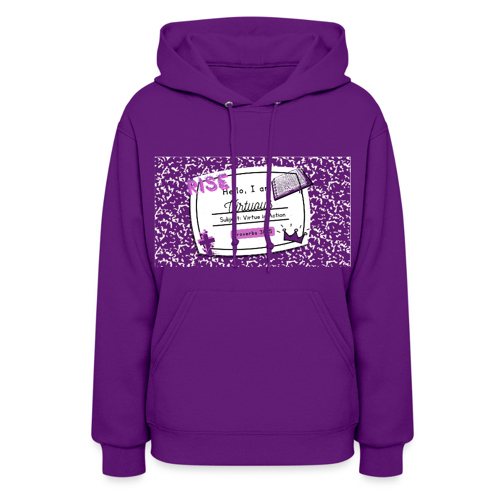 “Virtuous Woman— Virtue in Action“ Composition Hoodie - purple