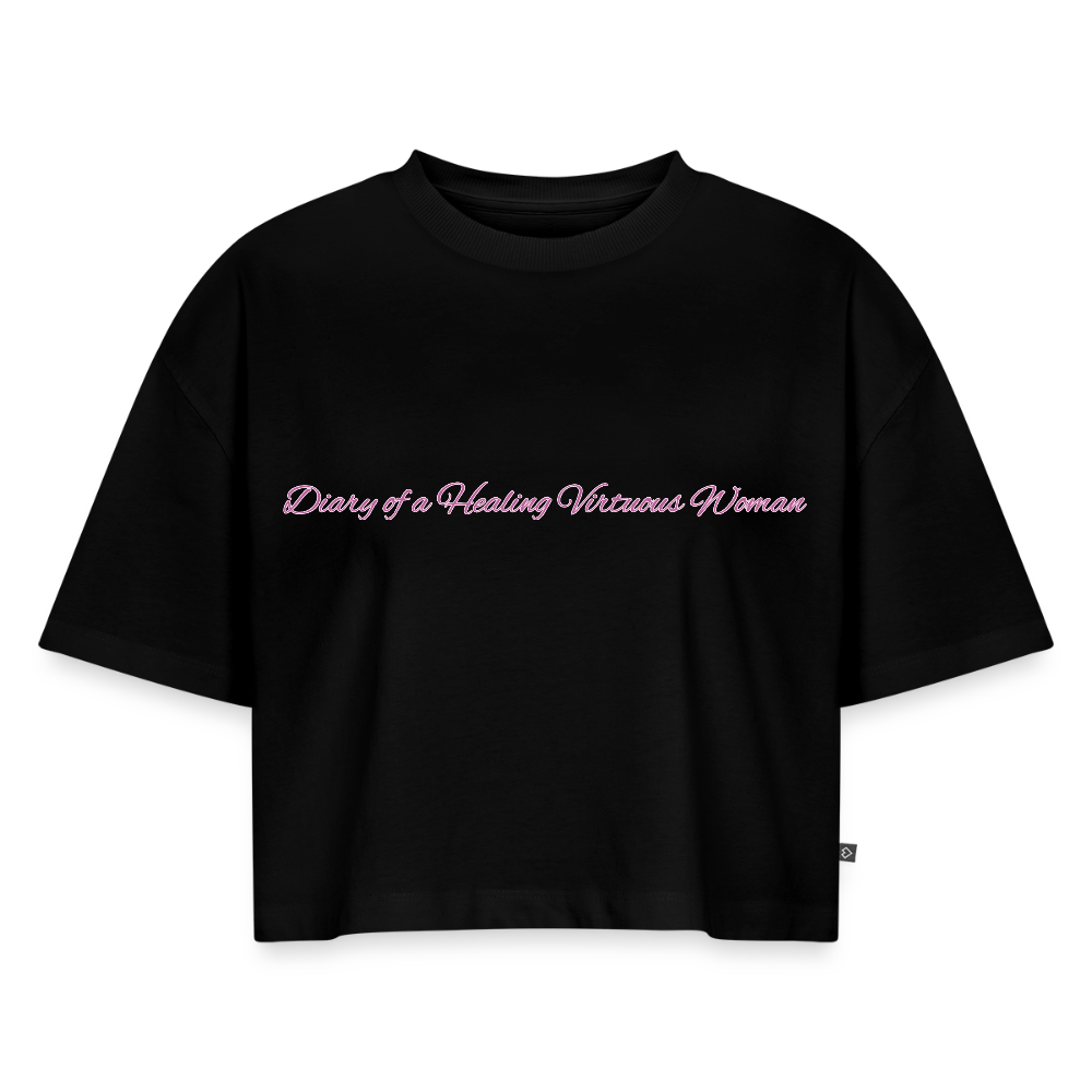 “Virtuous Women Support Women” Oversized Organic Cropped T-Shirt - black
