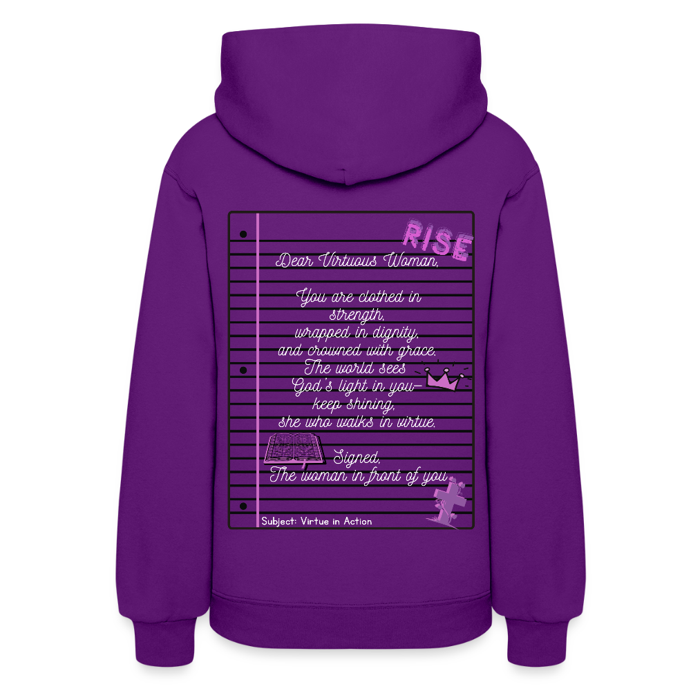“Virtuous Woman— Virtue in Action“ Composition Hoodie - purple