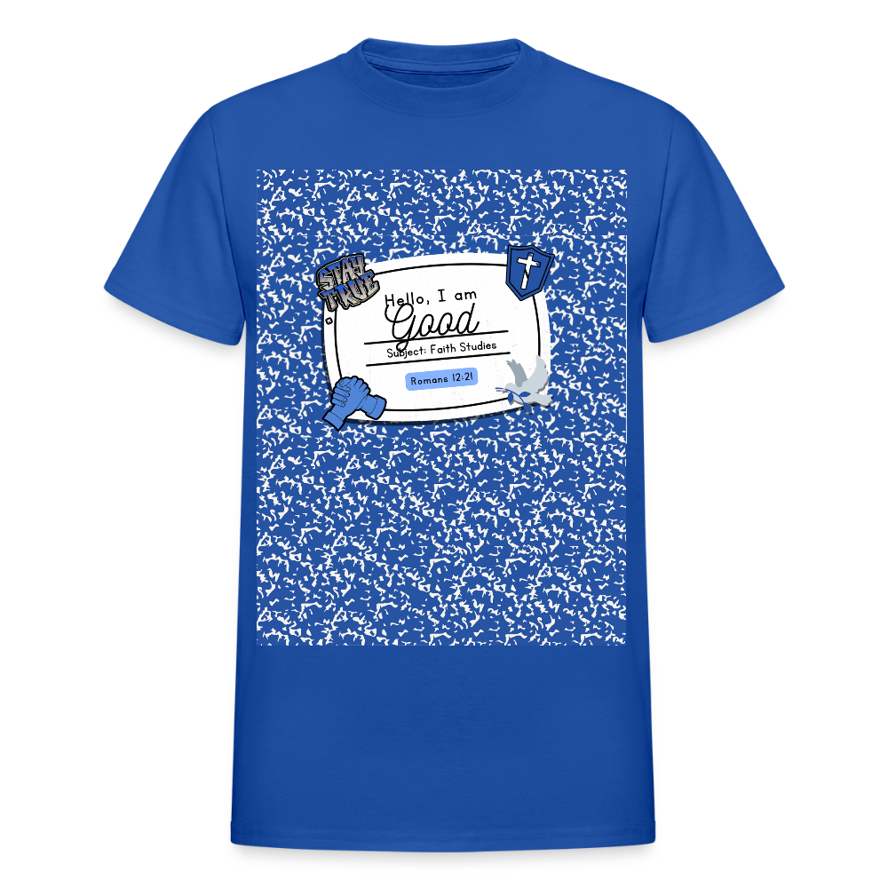 “Goodfellas— Faith Studies” Composition T-Shirt - royal blue