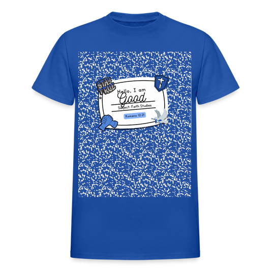 “Goodfellas— Faith Studies” Composition T-Shirt - royal blue